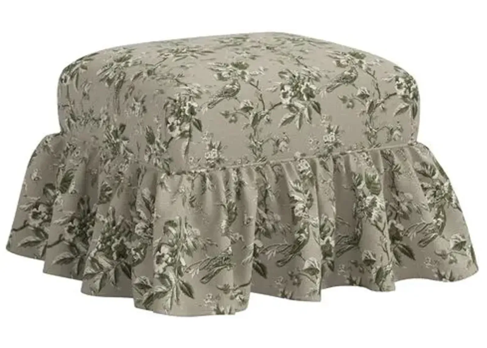 June Ottoman - Michigan Bird Toile - Green