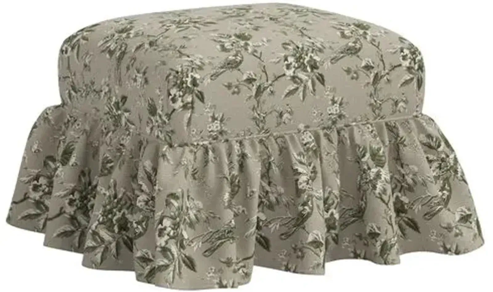 June Ottoman - Michigan Bird Toile - Green