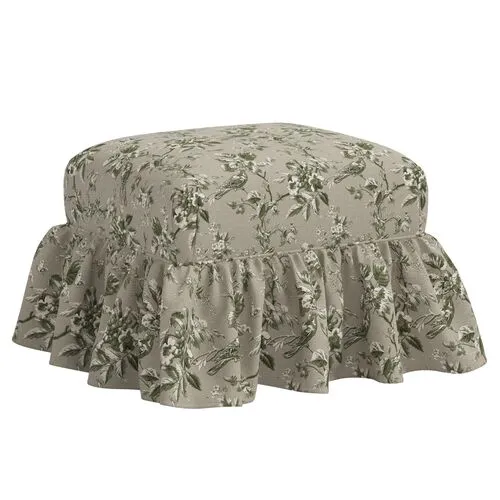 June Ottoman - Michigan Bird Toile - Green