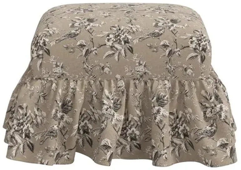 June Ottoman - Michigan Bird Toile - Brown