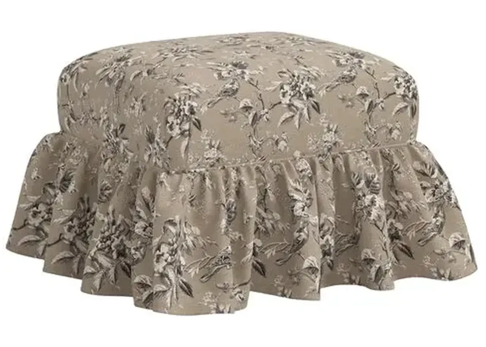 June Ottoman - Michigan Bird Toile - Brown