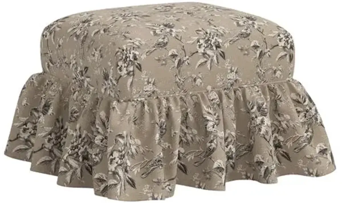 June Ottoman - Michigan Bird Toile - Brown