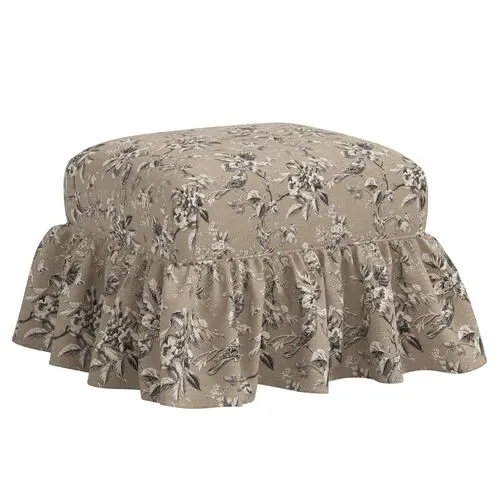 June Ottoman - Michigan Bird Toile - Brown