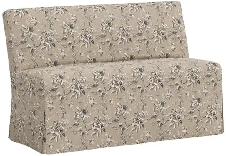 Lindy Slipcover Dining Banquette - Michigan Bird Toile - Beige