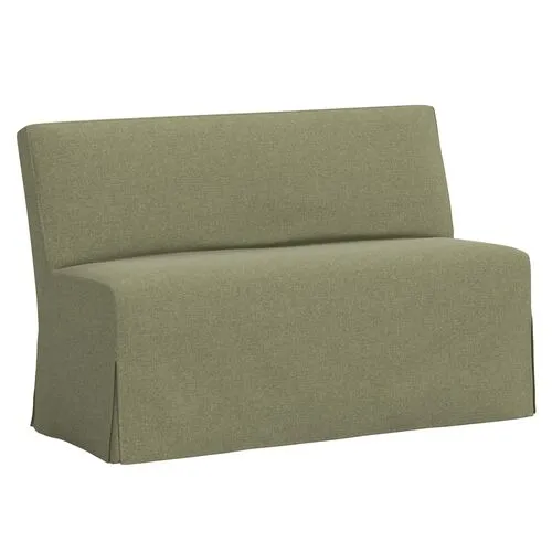 Lindy Slipcover Dining Banquette - Linen - Green