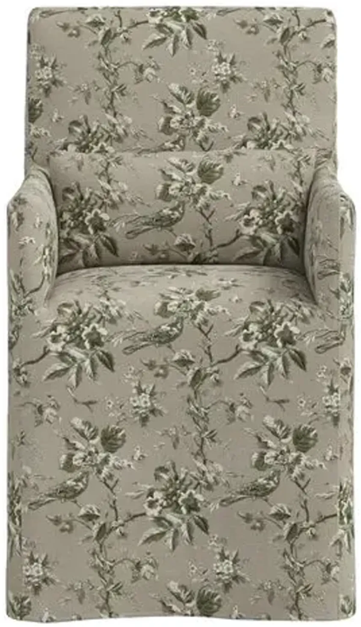 Lindy Slipcover Dining Arm Chair - Michigan Bird Toile - Green