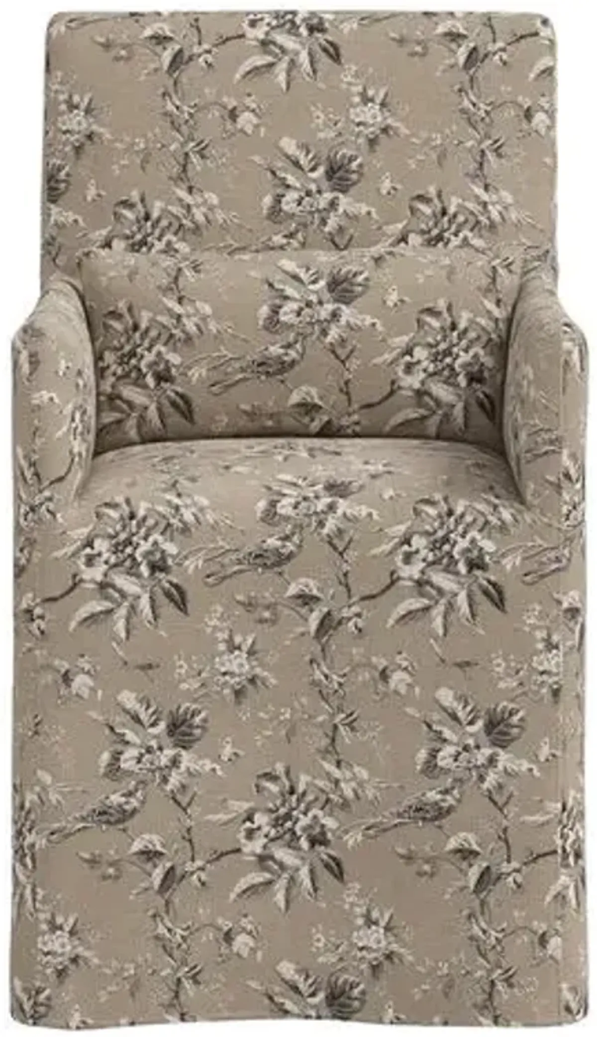 Lindy Slipcover Dining Arm Chair - Michigan Bird Toile - Brown