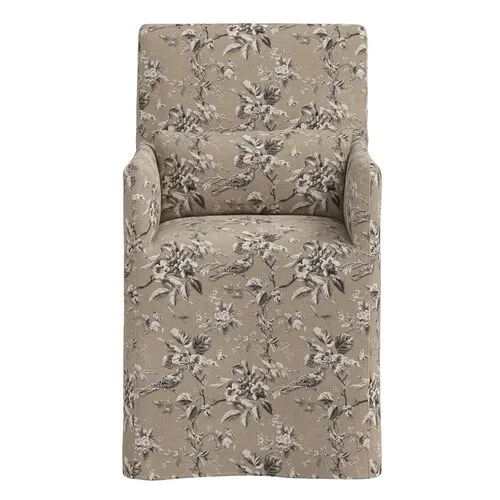 Lindy Slipcover Dining Arm Chair - Michigan Bird Toile - Brown