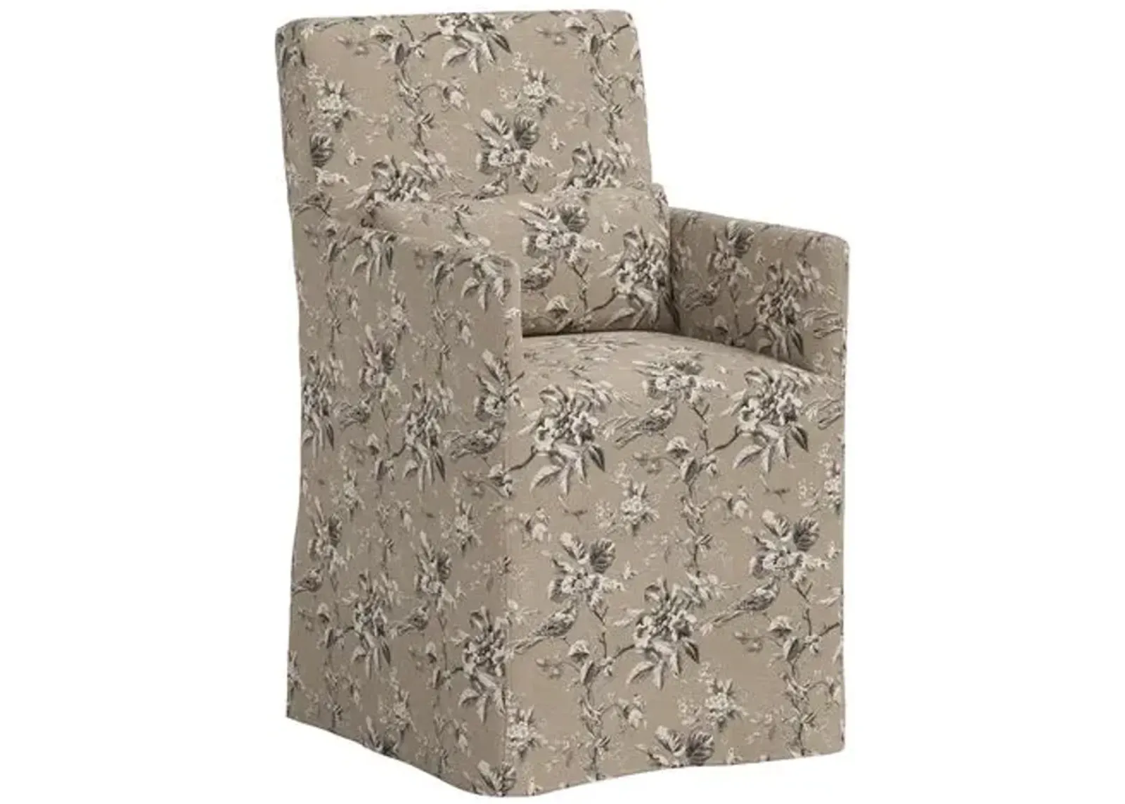 Lindy Slipcover Dining Arm Chair - Michigan Bird Toile - Brown