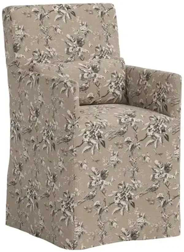 Lindy Slipcover Dining Arm Chair - Michigan Bird Toile - Brown
