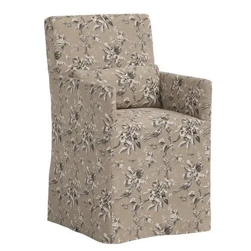 Lindy Slipcover Dining Arm Chair - Michigan Bird Toile - Brown