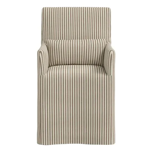 Lindy Slipcover Dining Arm Chair - Jane Stripe - Brown