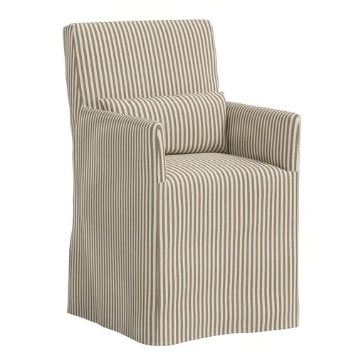 Lindy Slipcover Dining Arm Chair - Jane Stripe - Brown