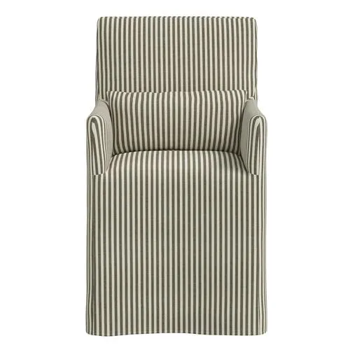 Lindy Slipcover Dining Arm Chair - Jane Stripe - Green