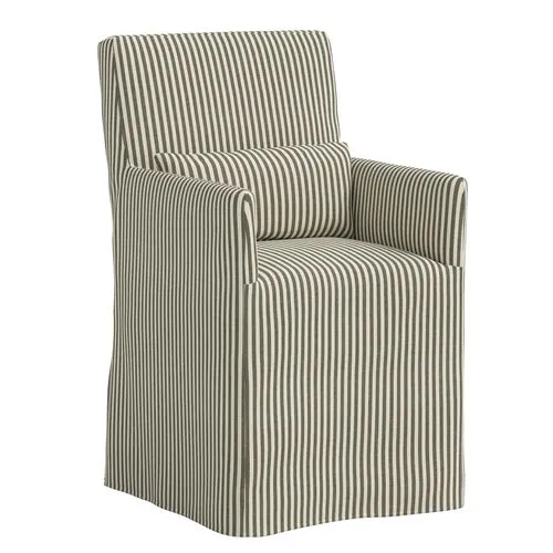 Lindy Slipcover Dining Arm Chair - Jane Stripe - Green