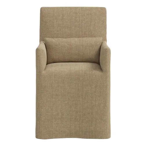 Lindy Slipcover Dining Arm Chair - Linen - Brown