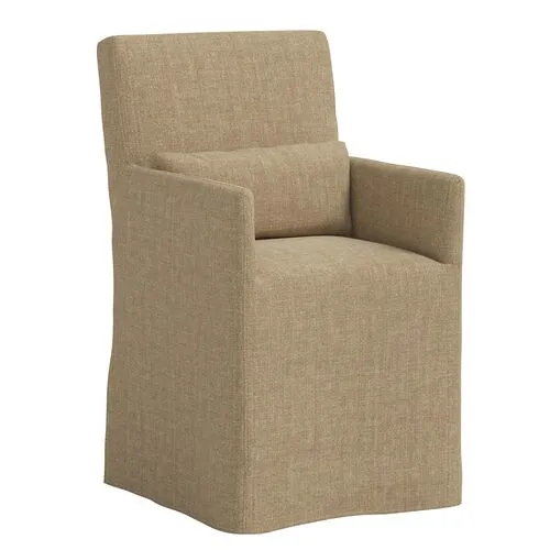 Lindy Slipcover Dining Arm Chair - Linen - Brown