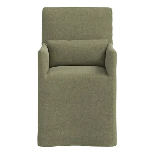 Lindy Slipcover Dining Arm Chair - Linen - Green