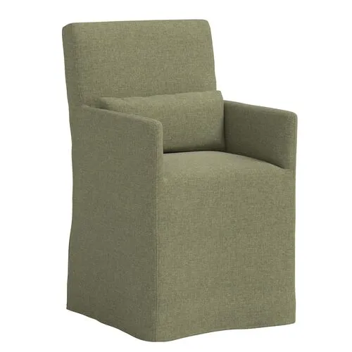 Lindy Slipcover Dining Arm Chair - Linen - Green