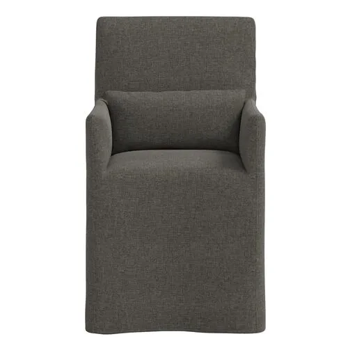 Lindy Slipcover Dining Arm Chair - Linen - Gray