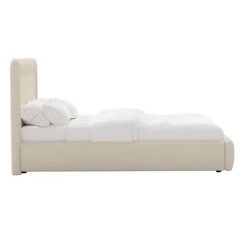 Marisa Platform Bed - Linen - Ivory, Upholstered, Comfortable & Durable