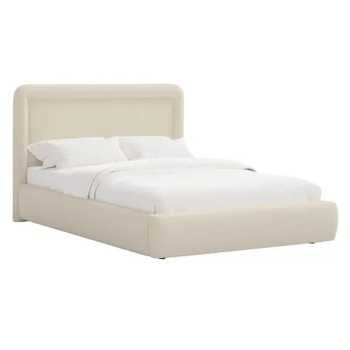 Marisa Platform Bed - Linen - Ivory, Upholstered, Comfortable & Durable