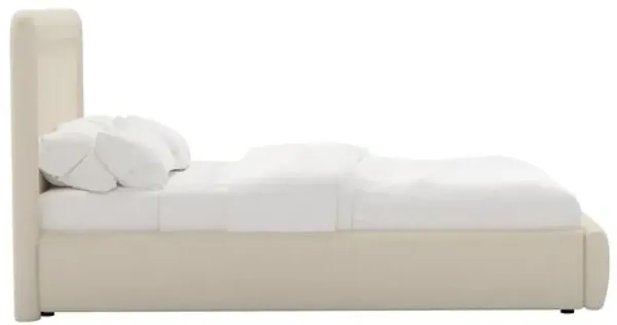 Marisa Platform Bed - Linen - Ivory, Upholstered, Comfortable & Durable