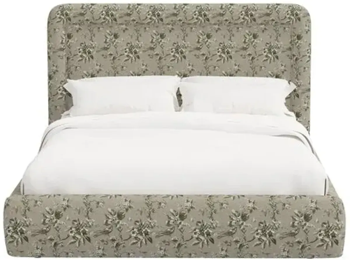 Marisa Platform Bed - Michigan Bird Toile - Green, Upholstered, Comfortable & Durable