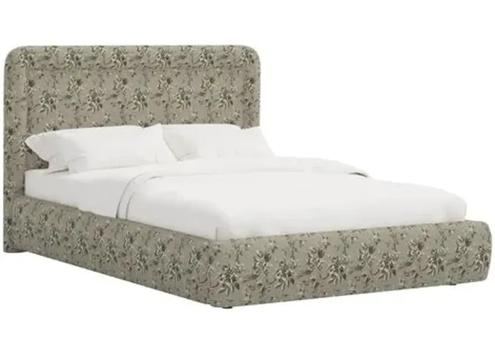 Marisa Platform Bed - Michigan Bird Toile - Green, Upholstered, Comfortable & Durable