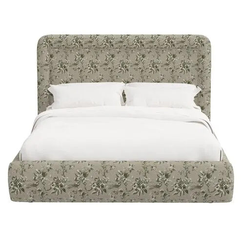 Marisa Platform Bed - Michigan Bird Toile - Green, Upholstered, Comfortable & Durable