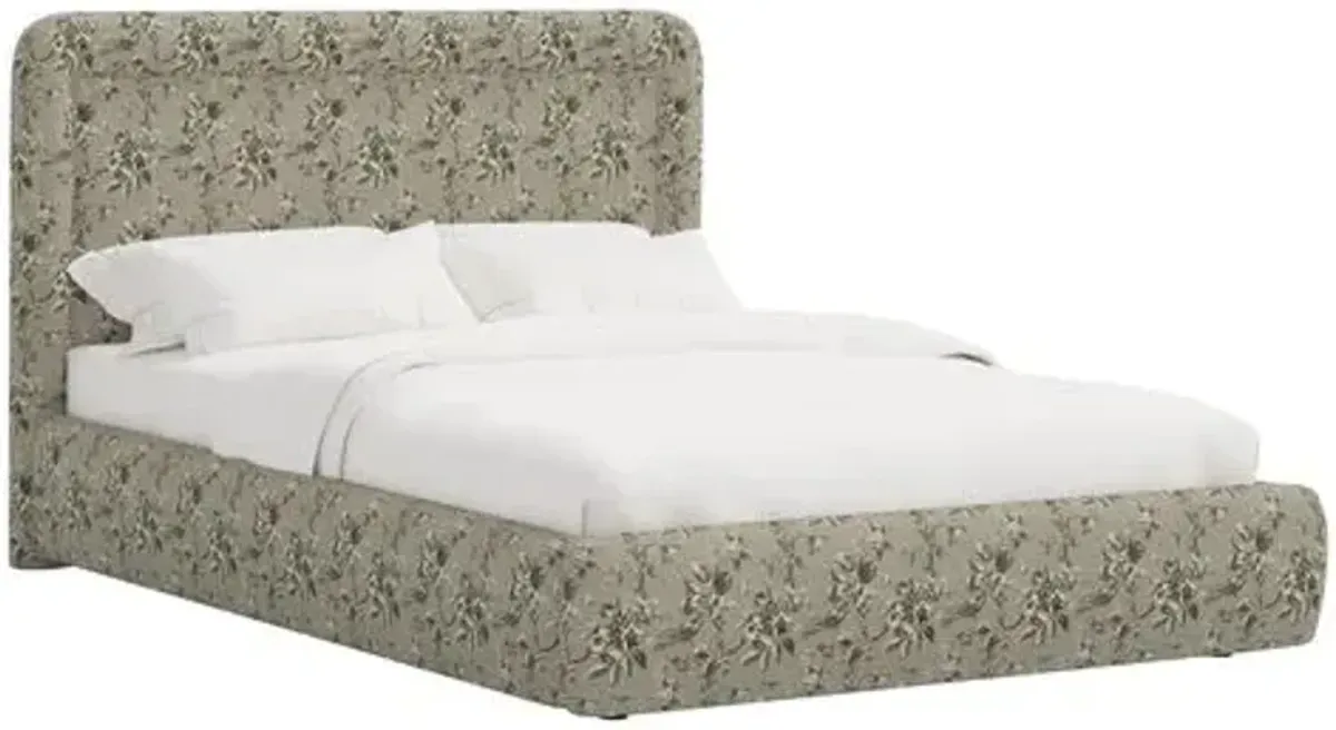 Marisa Platform Bed - Michigan Bird Toile - Green, Upholstered, Comfortable & Durable