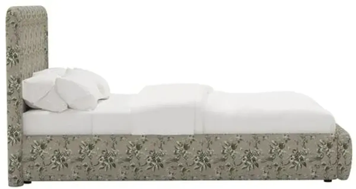 Marisa Platform Bed - Michigan Bird Toile - Green, Upholstered, Comfortable & Durable