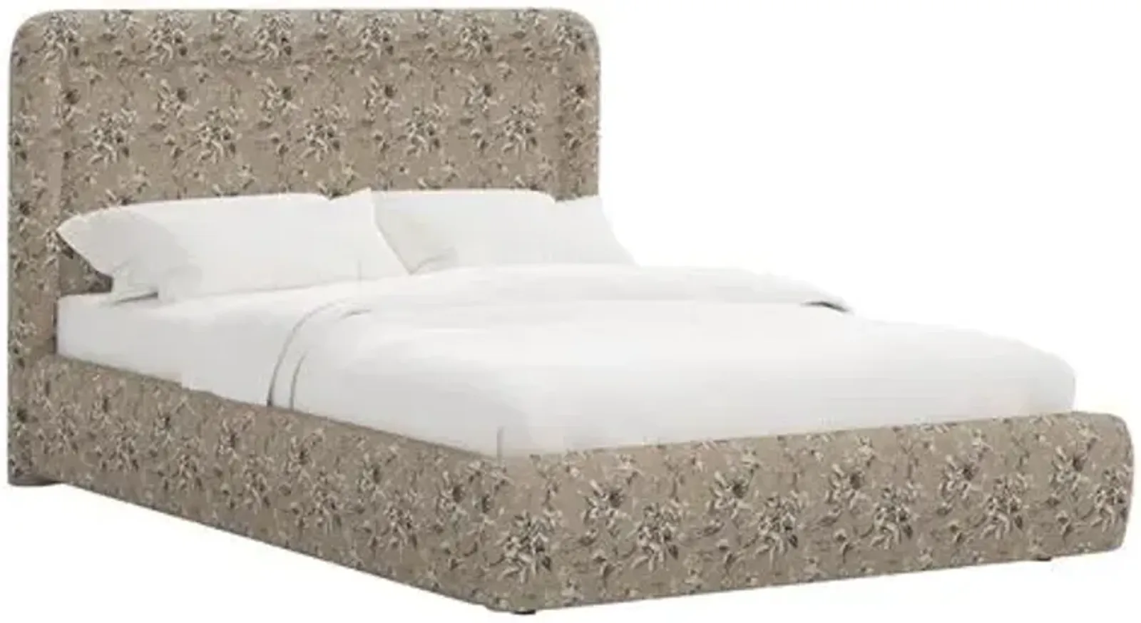 Marisa Platform Bed - Michigan Bird Toile - Beige, Upholstered, Comfortable & Durable