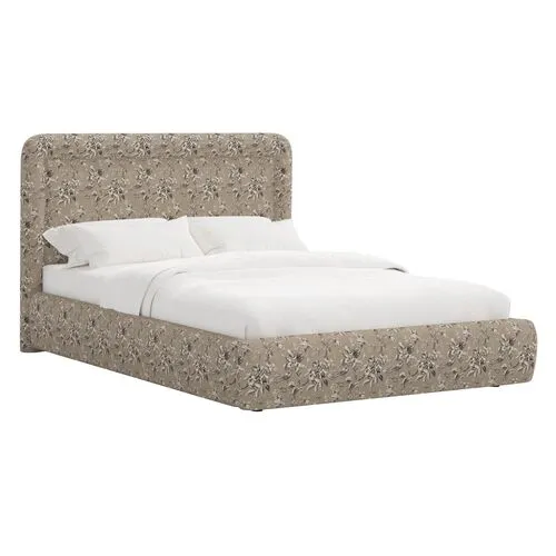 Marisa Platform Bed - Michigan Bird Toile - Beige, Upholstered, Comfortable & Durable