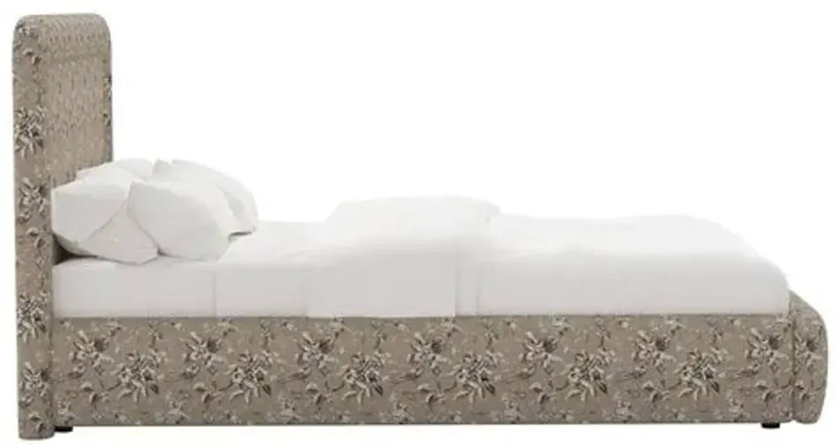 Marisa Platform Bed - Michigan Bird Toile - Gray, Upholstered, Comfortable & Durable