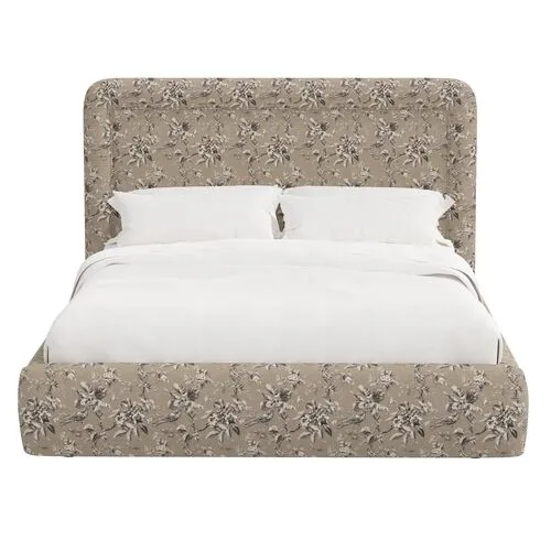 Marisa Platform Bed - Michigan Bird Toile - Gray, Upholstered, Comfortable & Durable