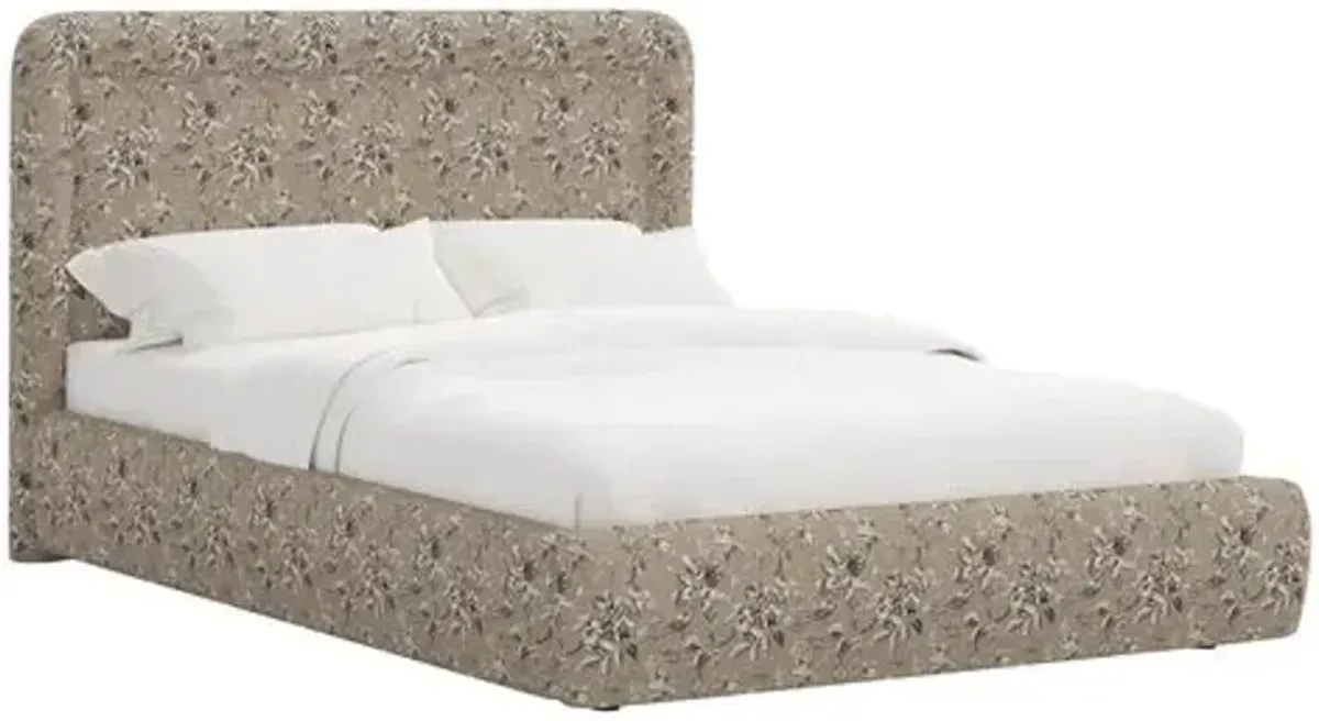 Marisa Platform Bed - Michigan Bird Toile - Gray, Upholstered, Comfortable & Durable