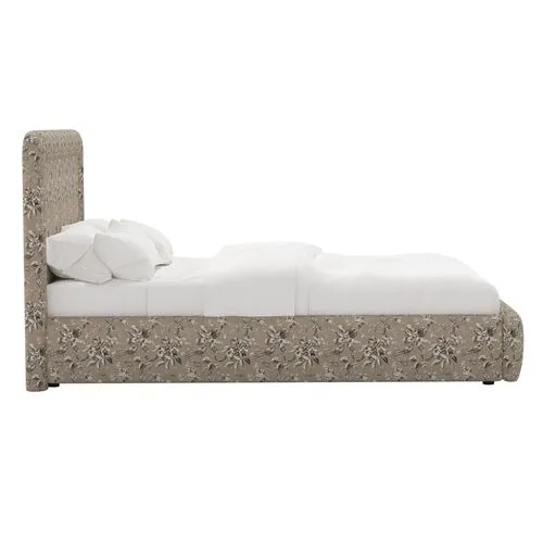 Marisa Platform Bed - Michigan Bird Toile - Beige, Upholstered, Comfortable & Durable