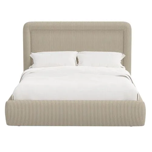 Marisa Platform Bed - Jane Stripe - Brown, Upholstered, Comfortable & Durable