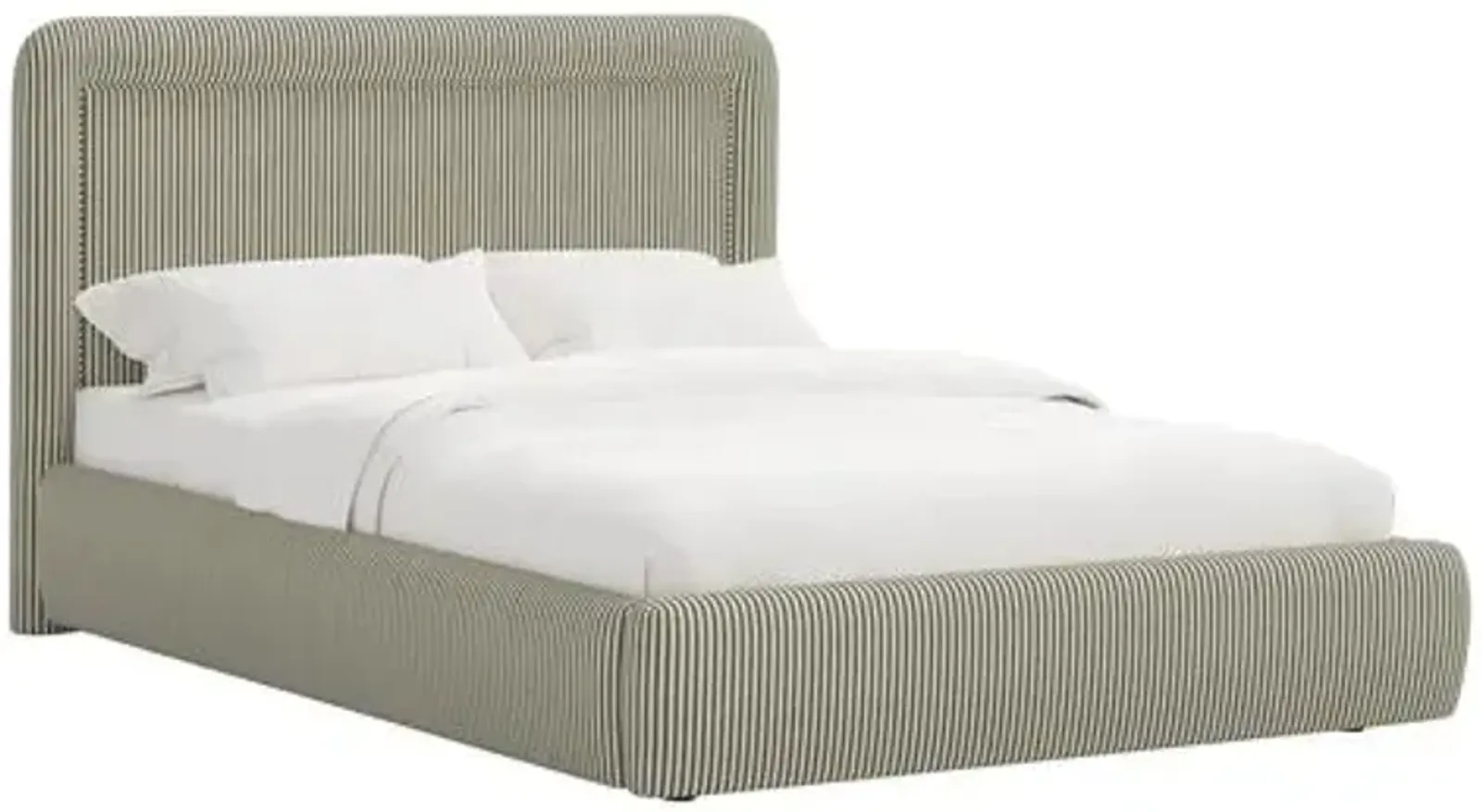 Marisa Platform Bed - Jane Stripe - Green, Upholstered, Comfortable & Durable