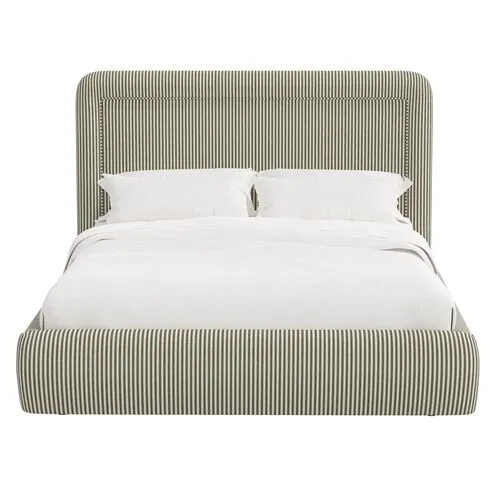 Marisa Platform Bed - Jane Stripe - Green, Upholstered, Comfortable & Durable