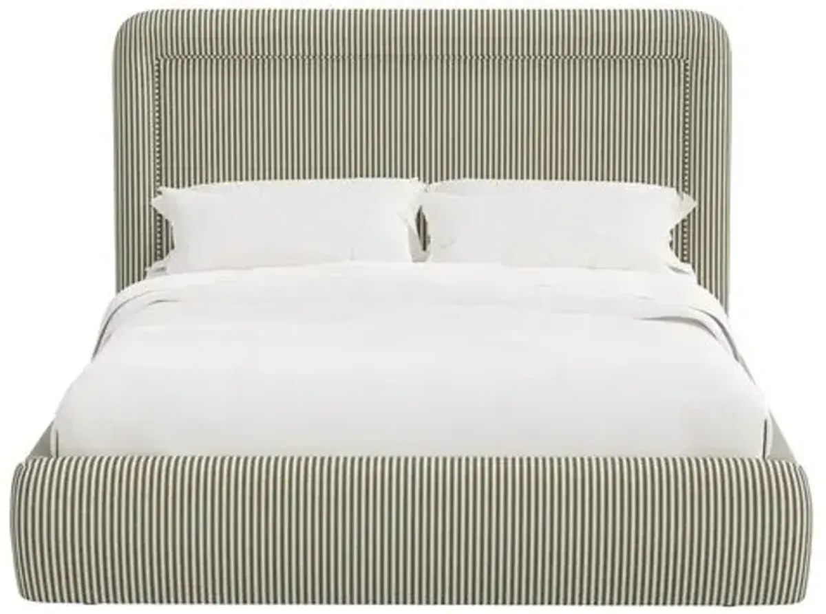 Marisa Platform Bed - Jane Stripe - Green, Upholstered, Comfortable & Durable