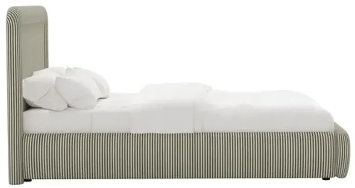 Marisa Platform Bed - Jane Stripe - Green, Upholstered, Comfortable & Durable