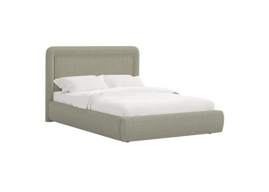 Marisa Platform Bed - Jane Stripe - Green, Upholstered, Comfortable & Durable