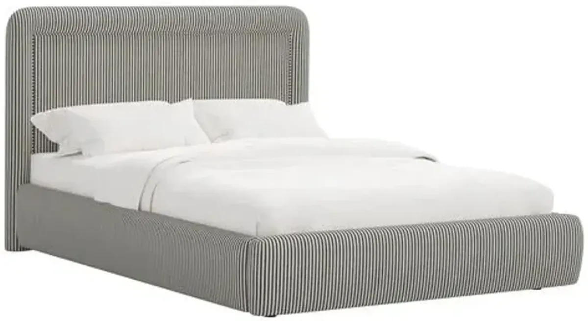 Marisa Platform Bed - Jane Stripe - Gray, Upholstered, Comfortable & Durable