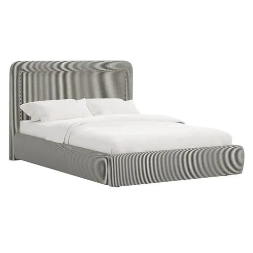 Marisa Platform Bed - Jane Stripe - Gray, Upholstered, Comfortable & Durable