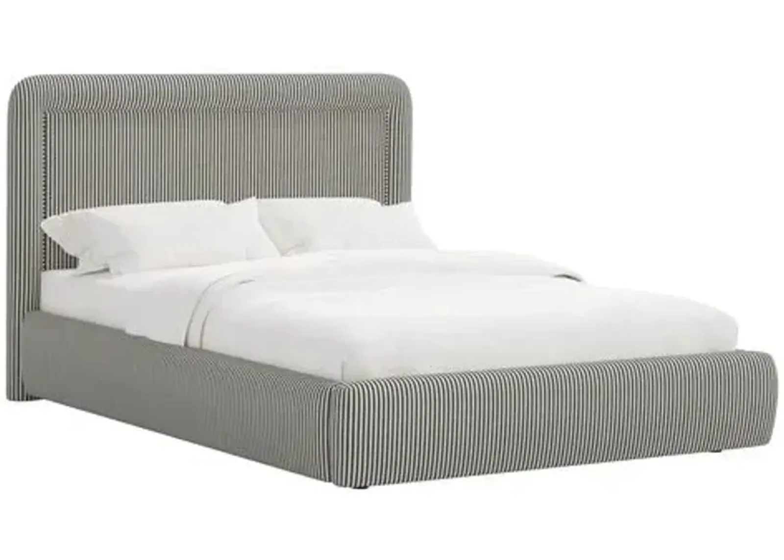 Marisa Platform Bed - Jane Stripe - Gray, Upholstered, Comfortable & Durable