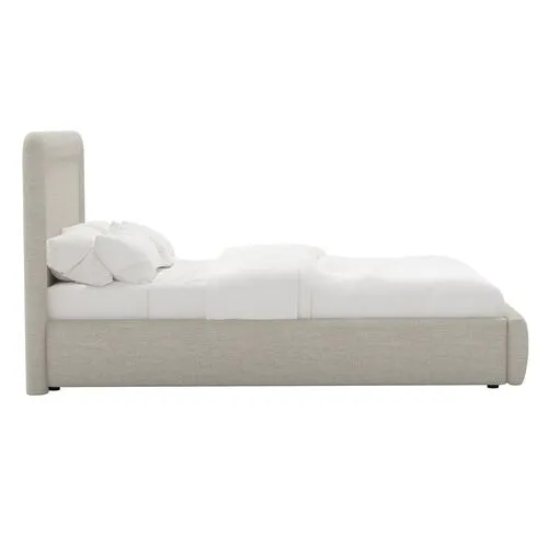 Marisa Platform Bed - Linen - Gray, Upholstered, Comfortable & Durable