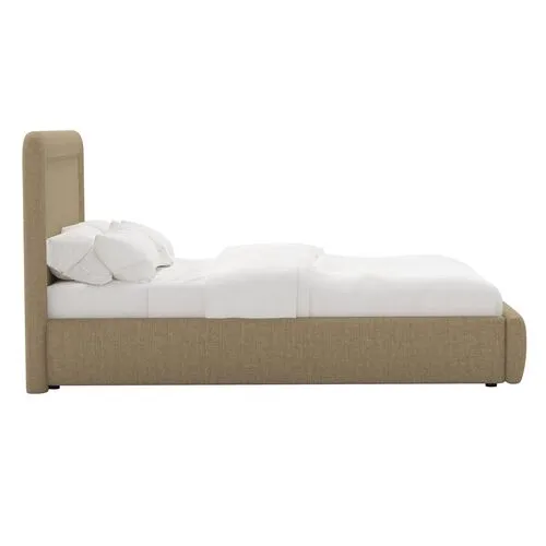 Marisa Platform Bed - Linen - Brown, Upholstered, Comfortable & Durable