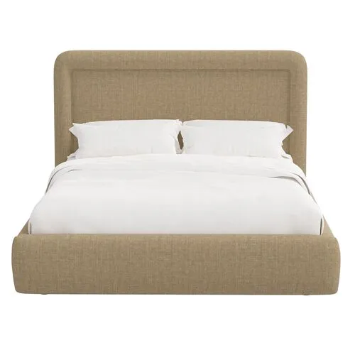 Marisa Platform Bed - Linen - Brown, Upholstered, Comfortable & Durable